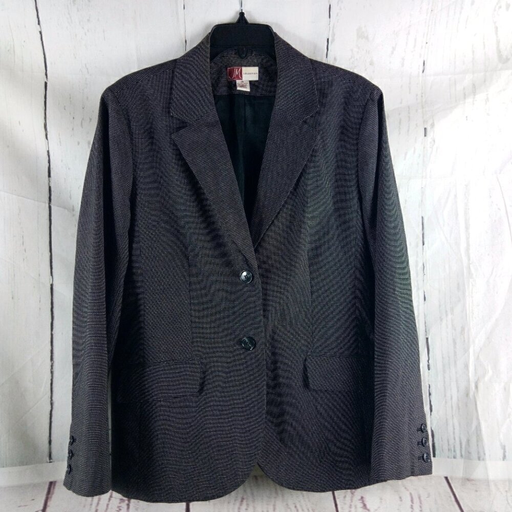 JM Collection Women Size 18 Dark Gray Check 2 Button Lined Suit Blazer